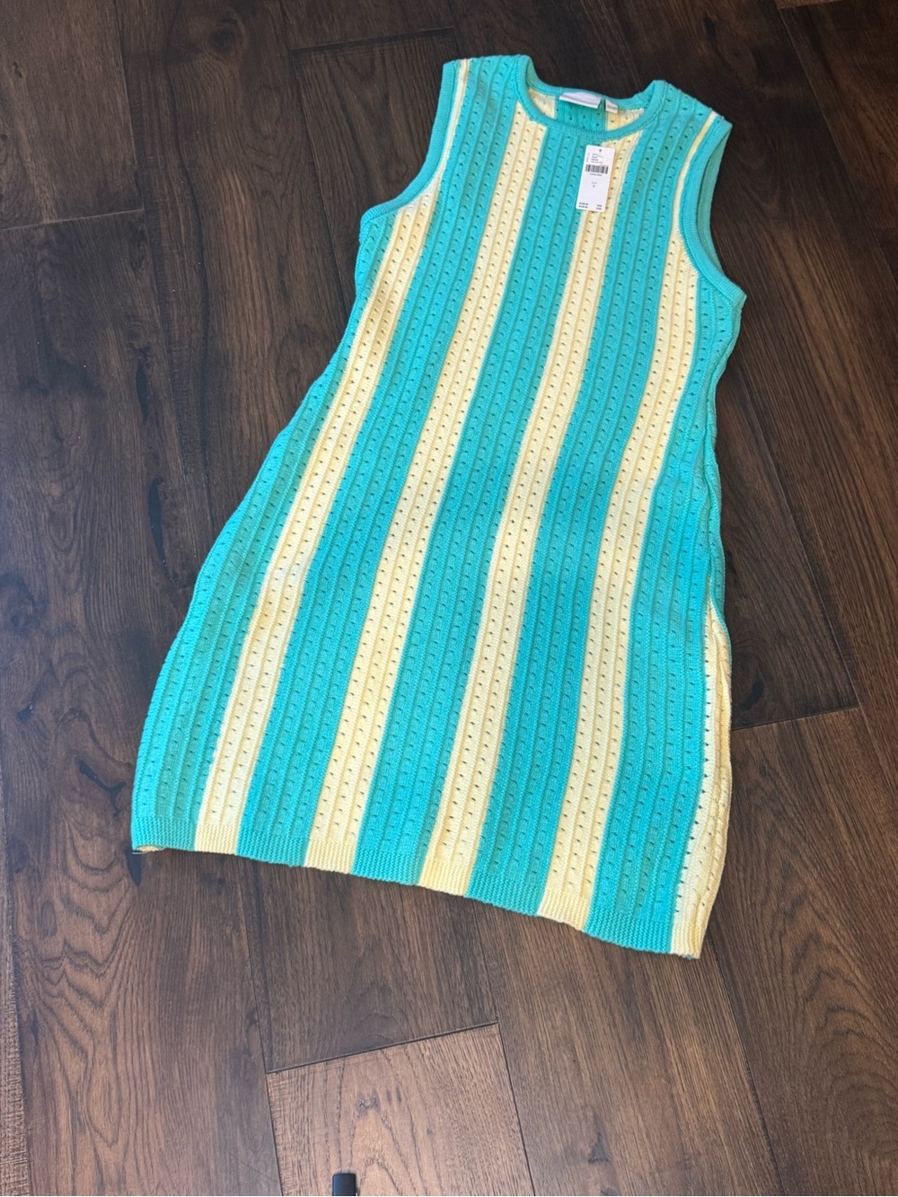 Sleeveless Striped Knit Dress in Teal and Yellow